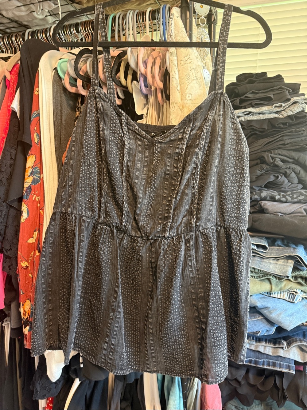 torrid Black Textured Spaghetti-Strap Peplum Cami